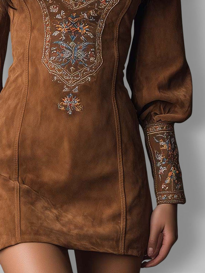 Lunori™ | Embroidered Mini Suede Dress