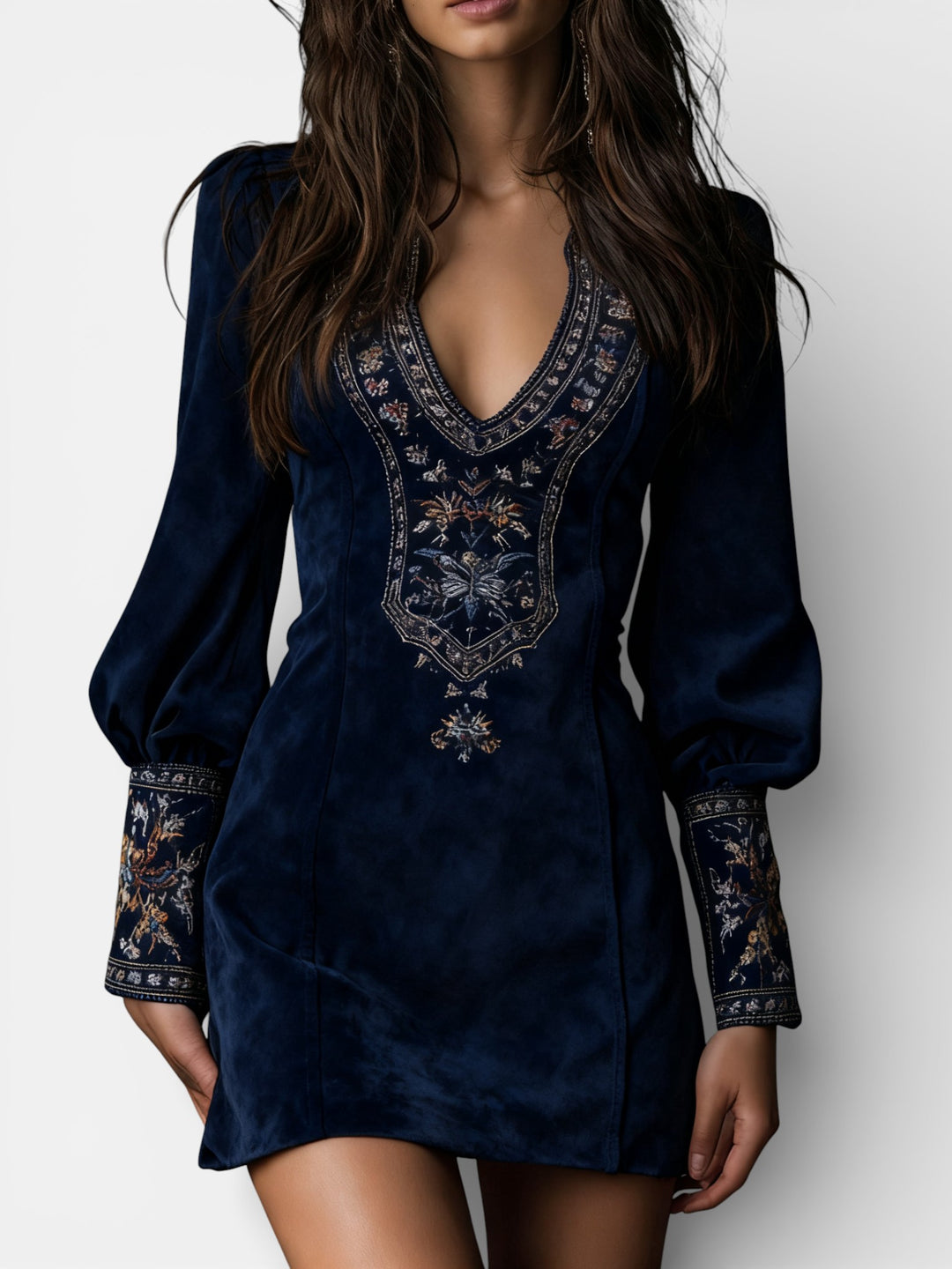 Lunori™ | Embroidered Mini Suede Dress