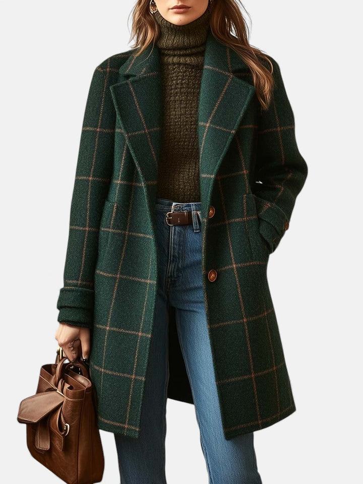 Women's Retro Lapel Plaid Tweed Coat